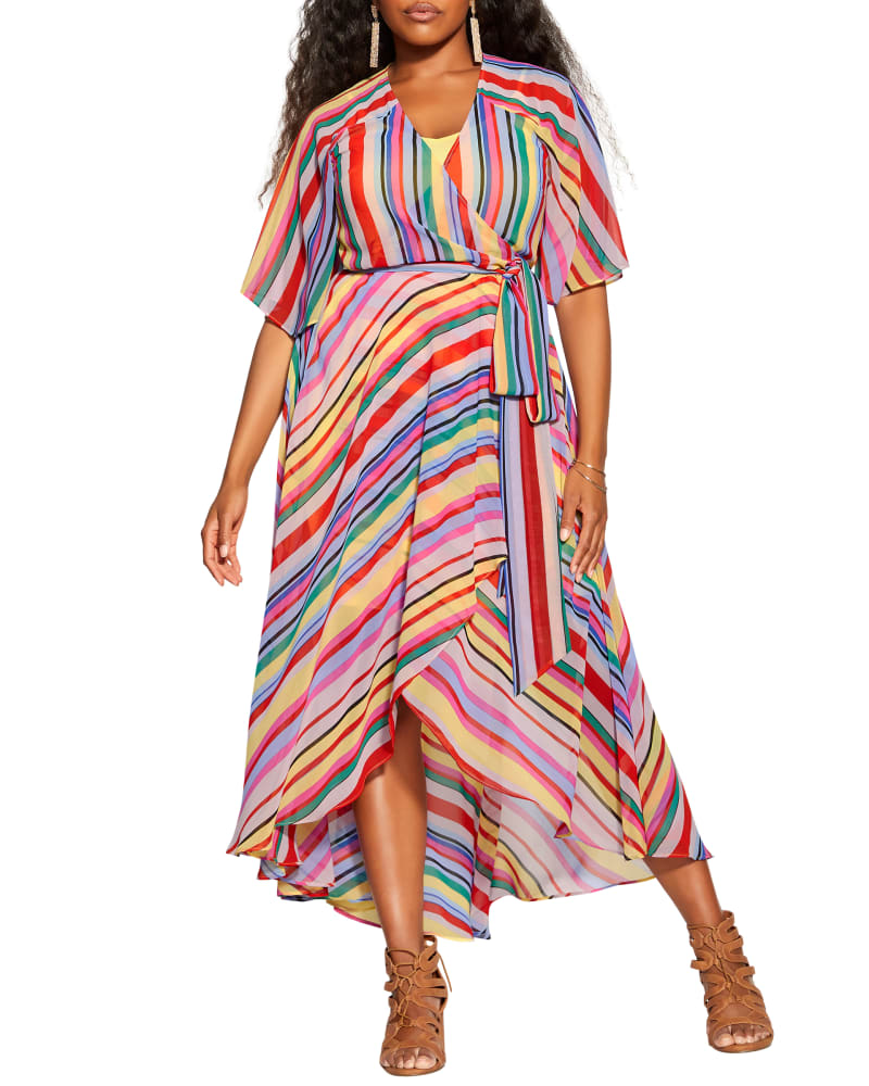 Plus size model wearing Rainn Rainbow Striped Maxi Dress by City Chic | Dia&Co | dia_product_style_image_id:191531